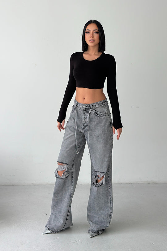 Routines Ripped Drawstring Jeans - Grey 1203-6 - ROUTINES