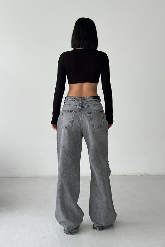 Routines Ripped Drawstring Jeans - Grey 1203-6 - ROUTINES
