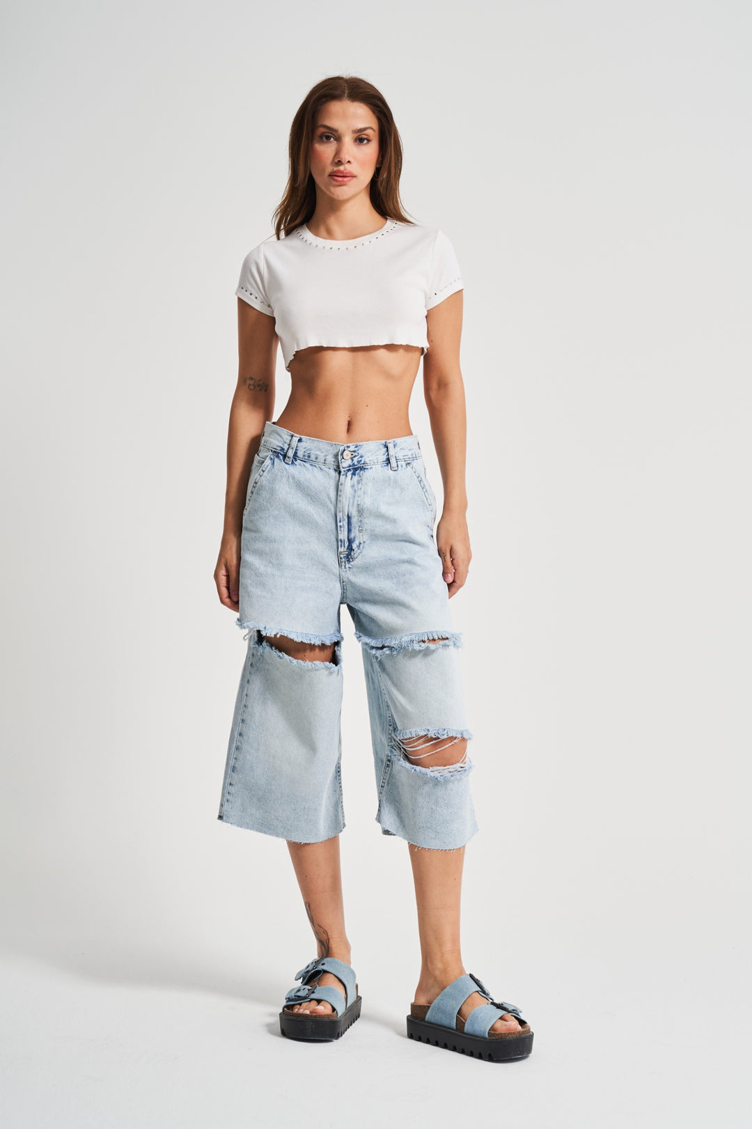 Routines Ripped Loose Jorts - Blue 3331 Jeans Routines Fashion