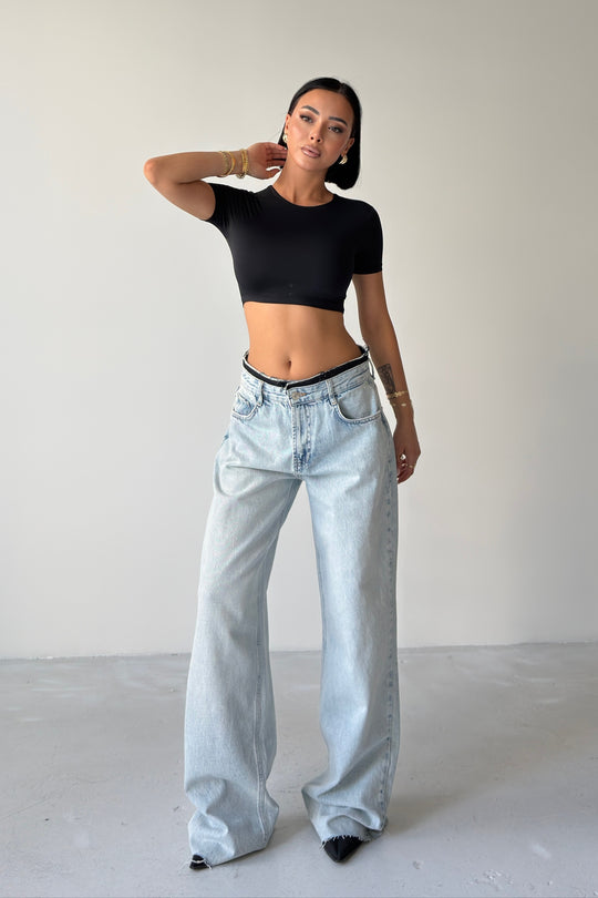 Routines Ripped Two-tone Waist Detail Jeans 2643-1