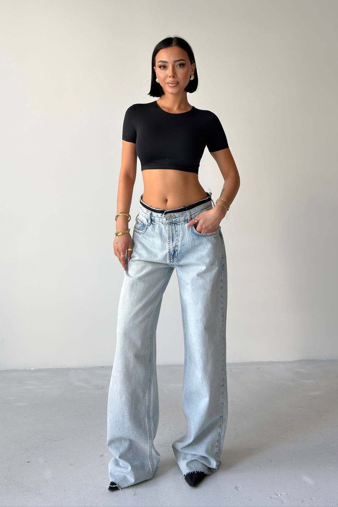 Routines Ripped Two-tone Waist Detail Jeans 2643-1