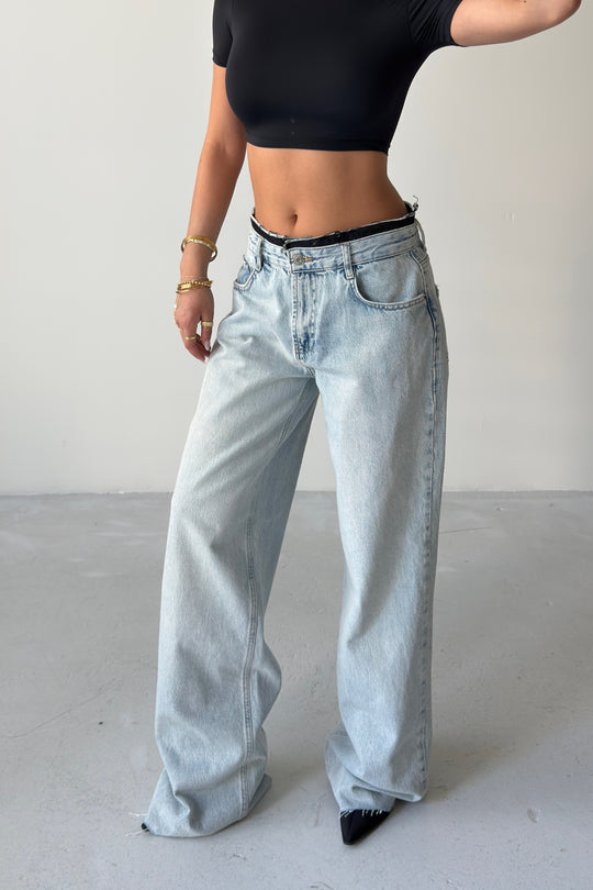 Routines Ripped Two-tone Waist Detail Jeans 2643-1