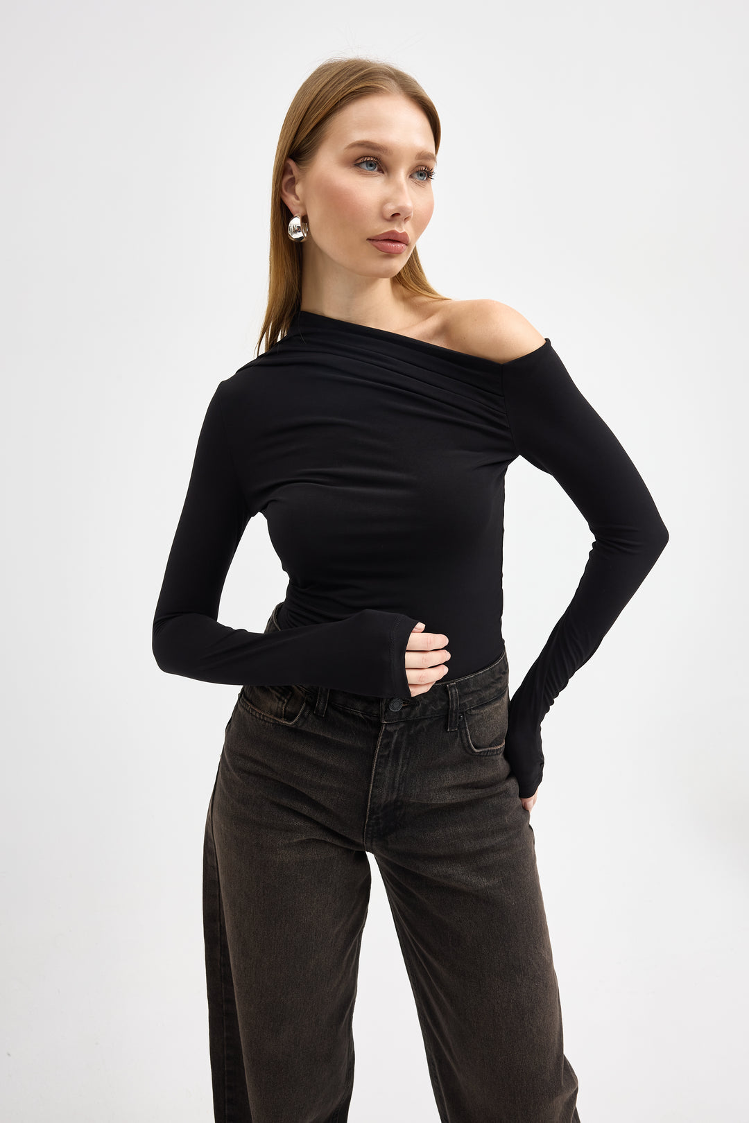 Routines Ruched Off shulder Top - Black 10060 Top Routines Fashion