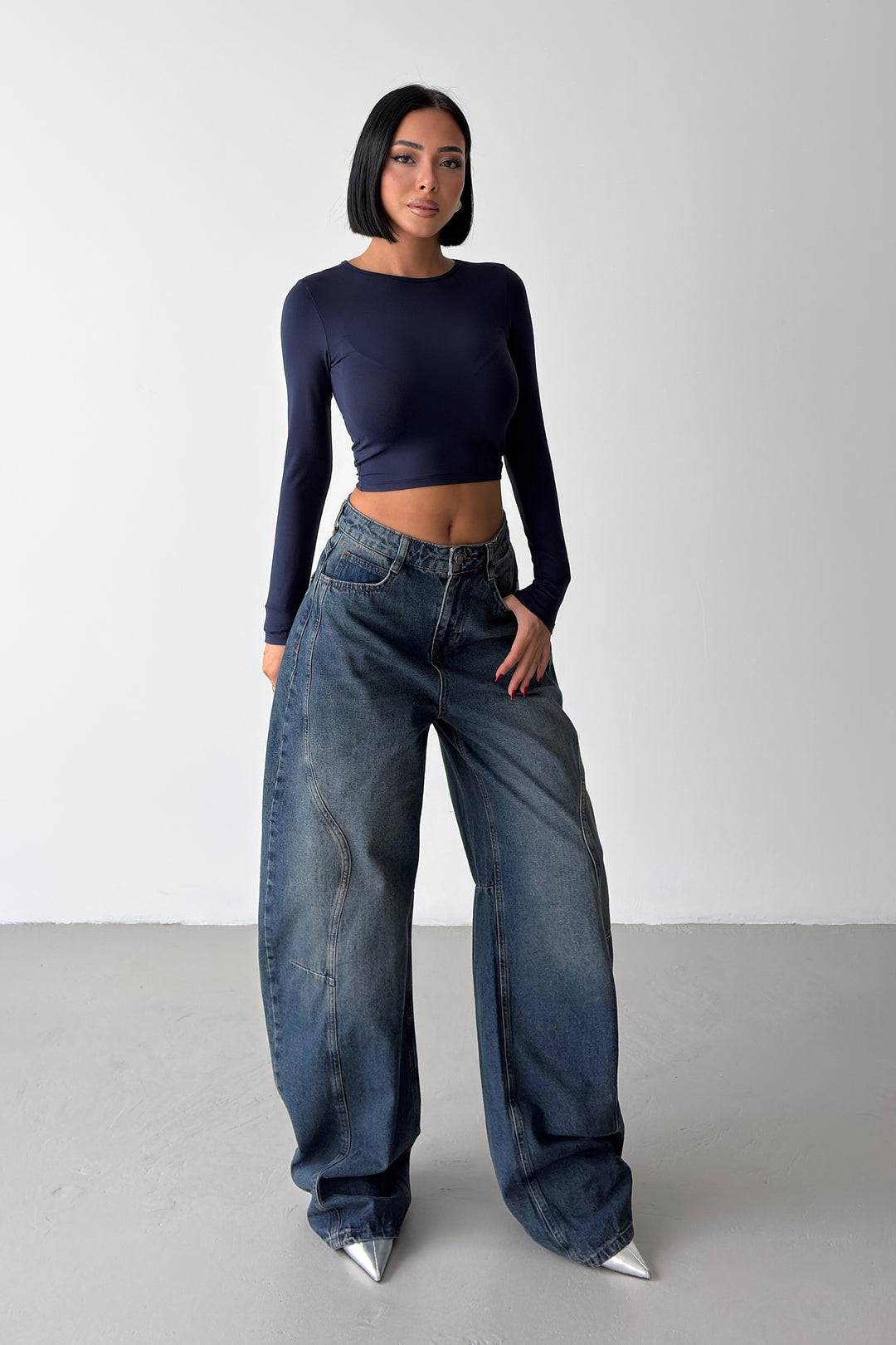 Routines Seam Balloon Baggy Jeans - Vintage Blue 5434