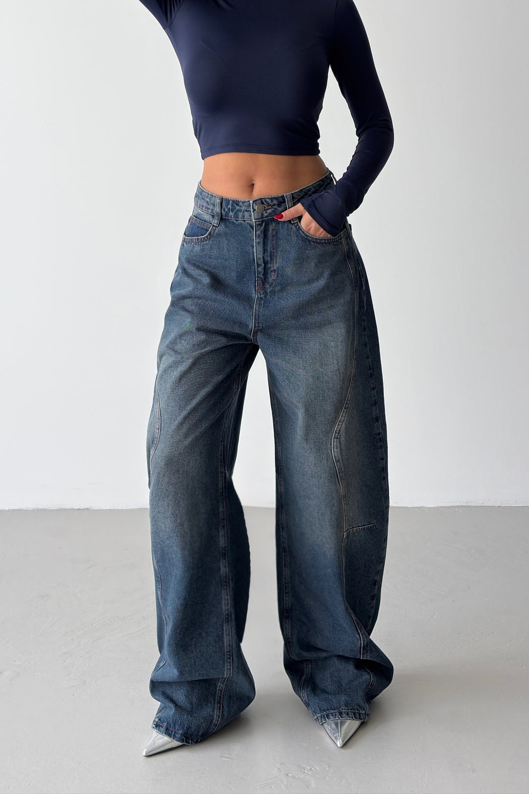 Routines Seam Balloon Baggy Jeans - Vintage Blue 5434