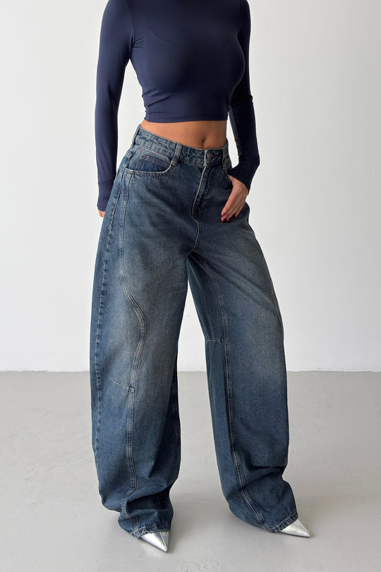 Routines Seam Balloon Baggy Jeans - Vintage Blue 5434