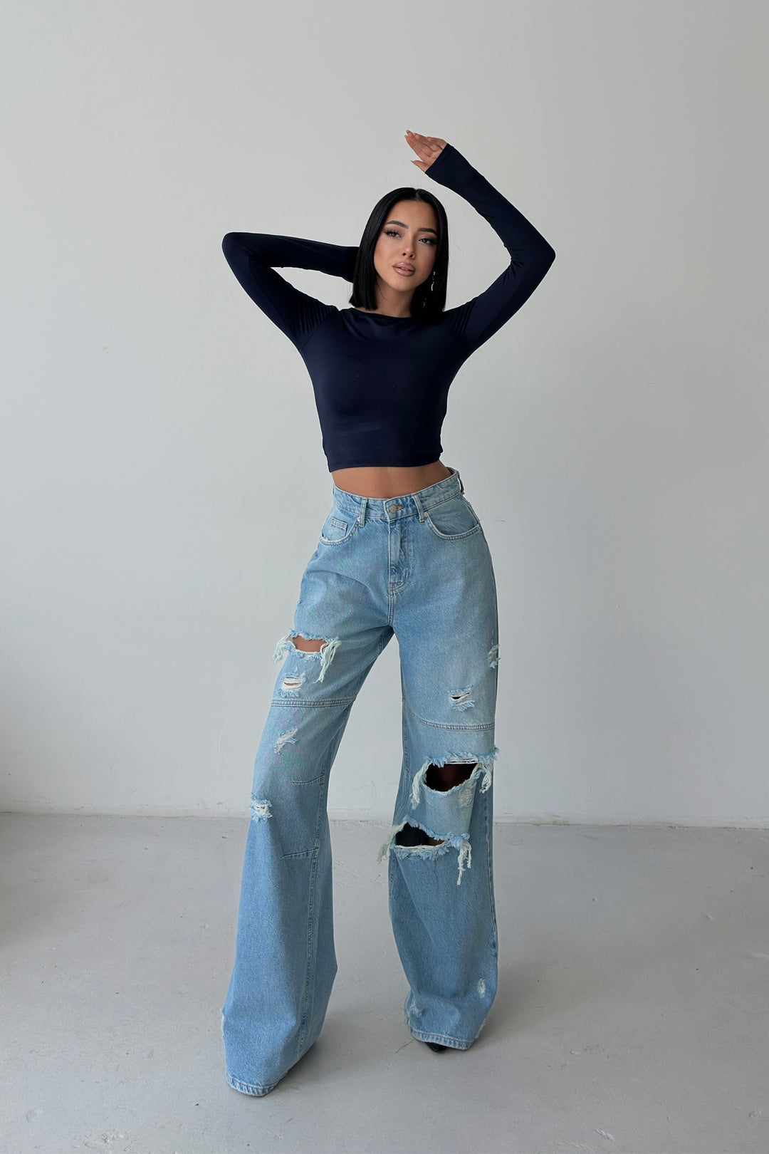 Routines Seam Detail Ripped Jeans - Light Blue 1373-3 - ROUTINES