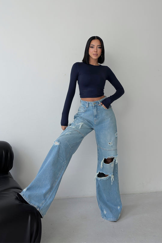 Routines Seam Detail Ripped Jeans - Light Blue 1373-3 - ROUTINES