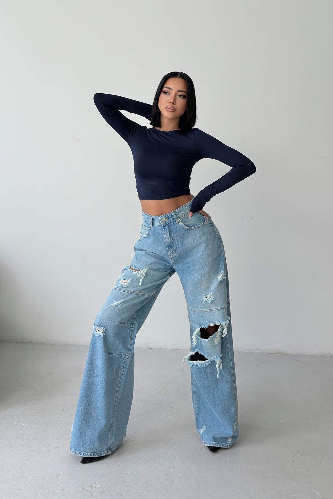 Routines Seam Detail Ripped Jeans - Light Blue 1373-3 - ROUTINES