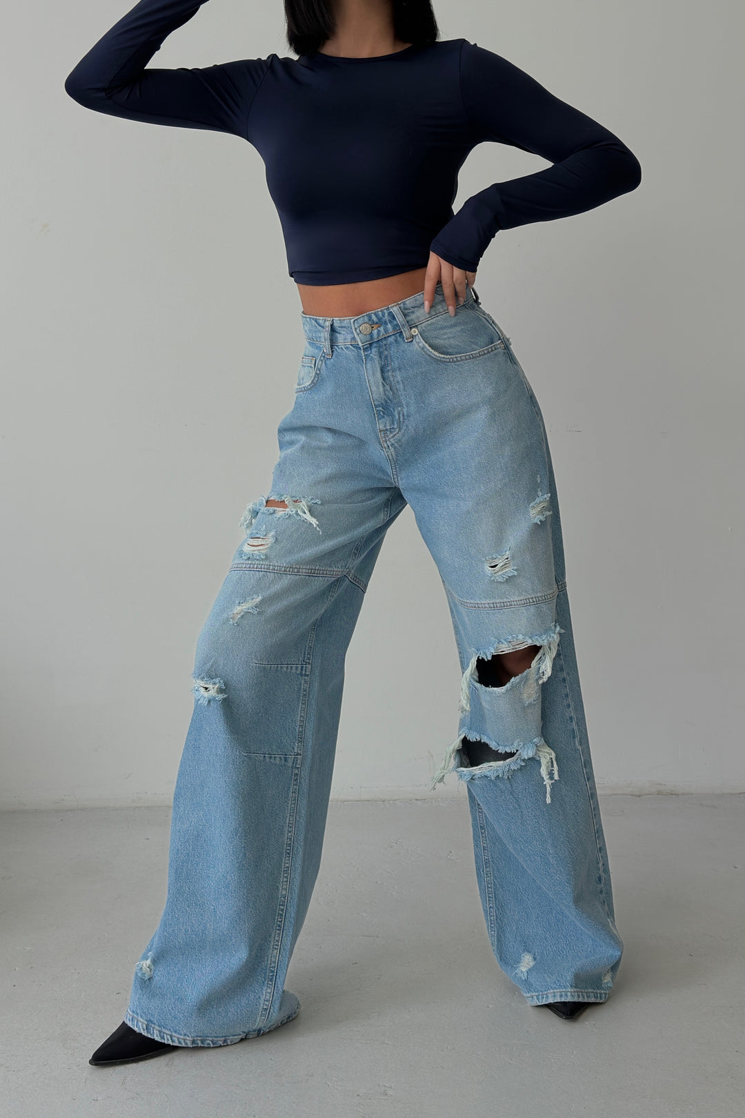 Routines Seam Detail Ripped Jeans - Light Blue 1373-3 - ROUTINES