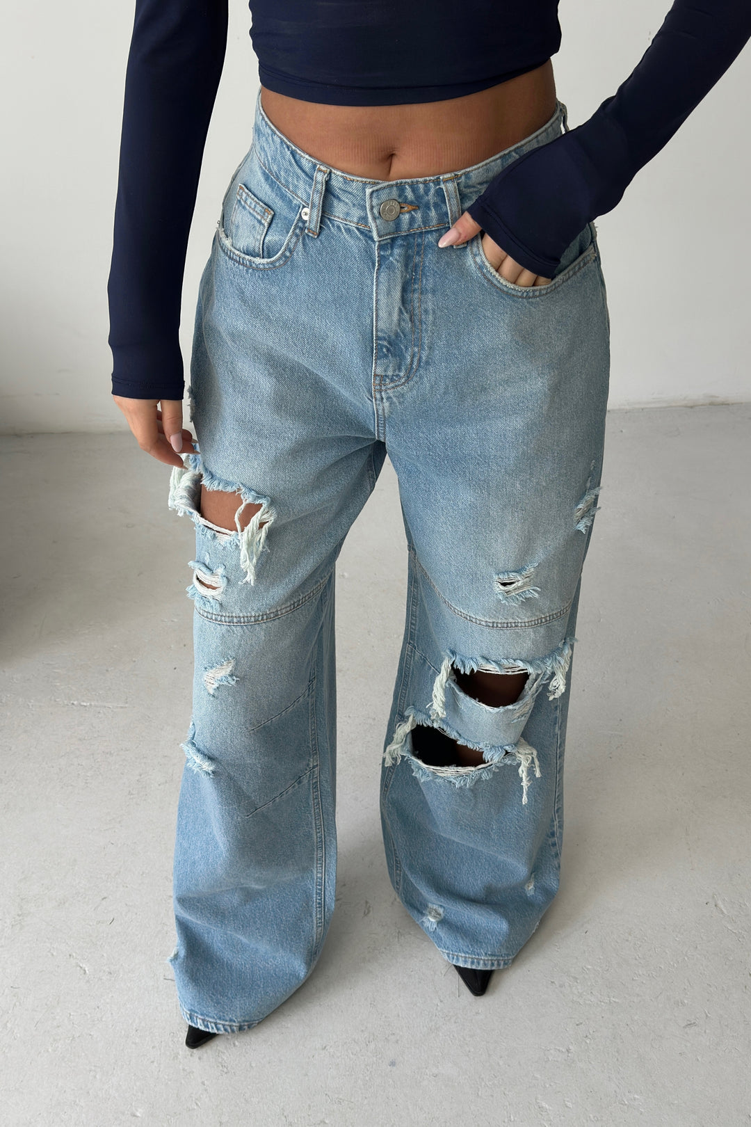 Routines Seam Detail Ripped Jeans - Light Blue 1373-3 - ROUTINES