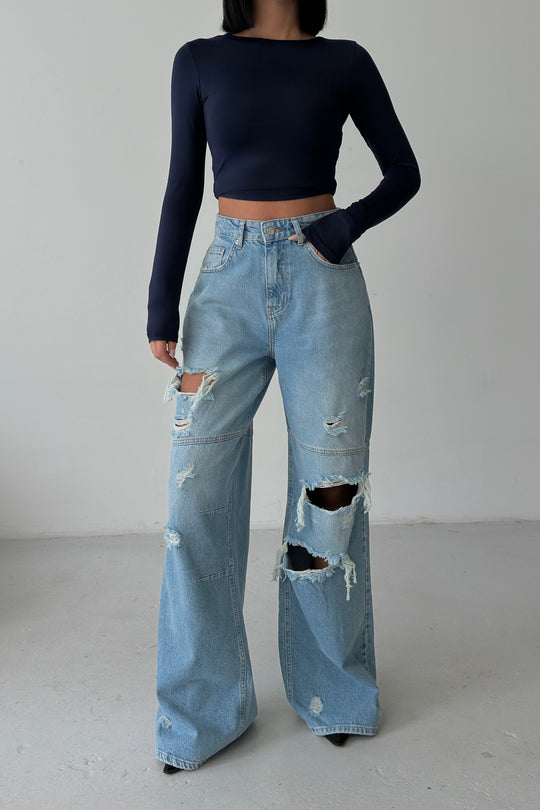 Routines Seam Detail Ripped Jeans - Light Blue 1373-3 - ROUTINES