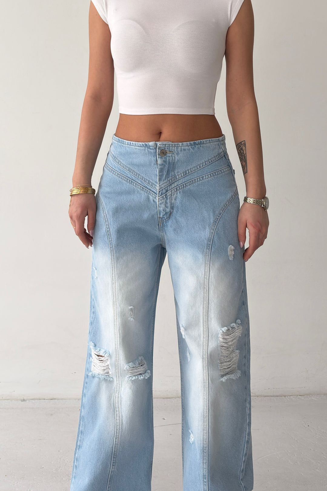 Routines Seam Detail Ripped Jeans D-391 - ROUTINES
