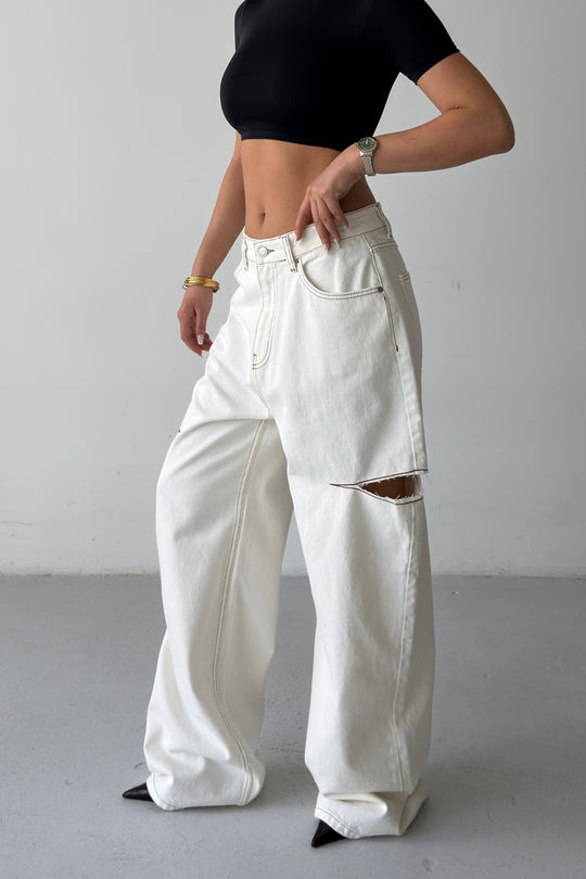Routines Side-cut Baggy Jeans - Cream 1324-25