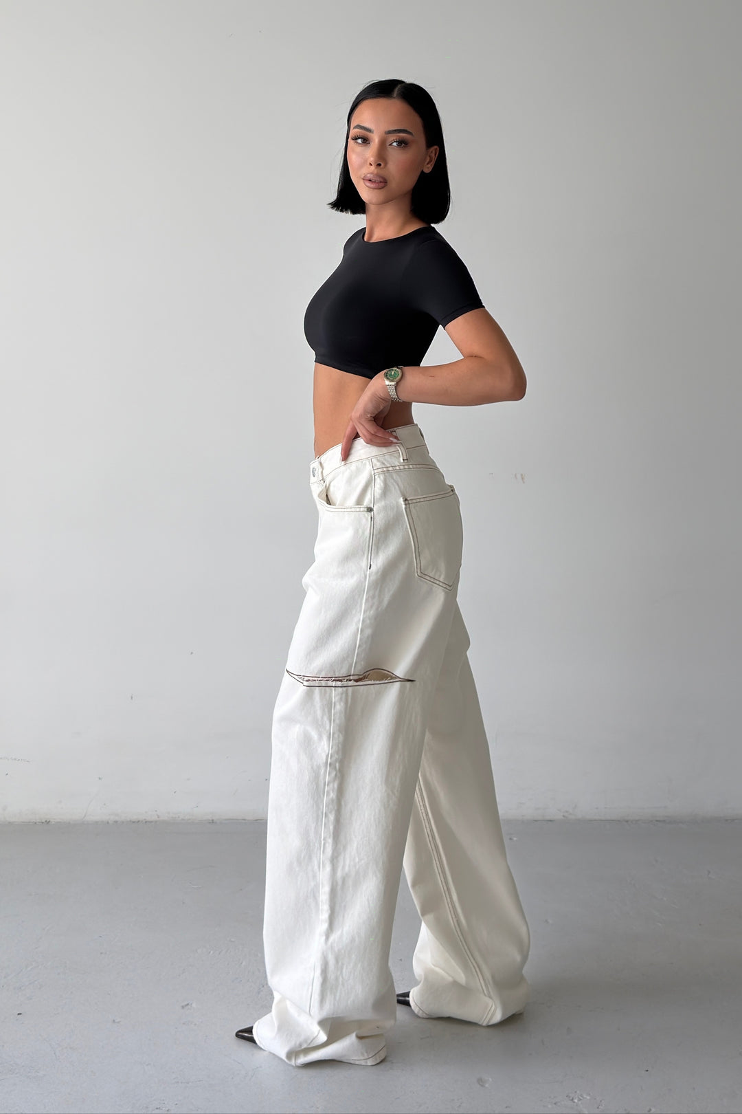 Routines Side-cut Baggy Jeans - Cream 1324-25