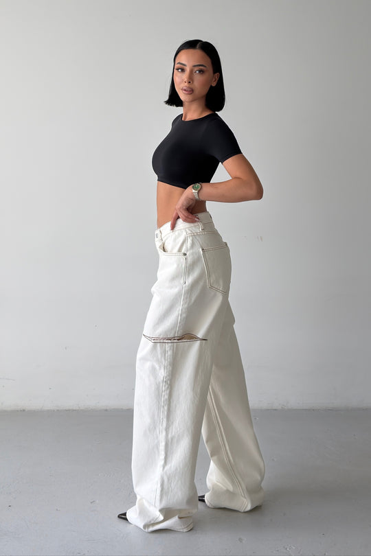 Routines Side-cut Baggy Jeans - Cream 1324-25