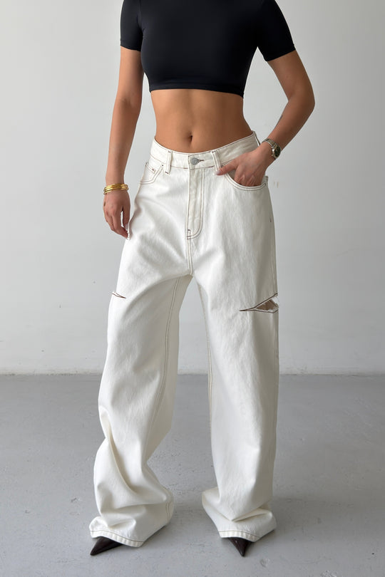 Routines Side-cut Baggy Jeans - Cream 1324-25