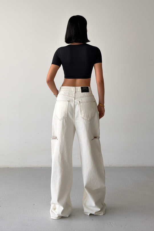 Routines Side-cut Baggy Jeans - Cream 1324-25