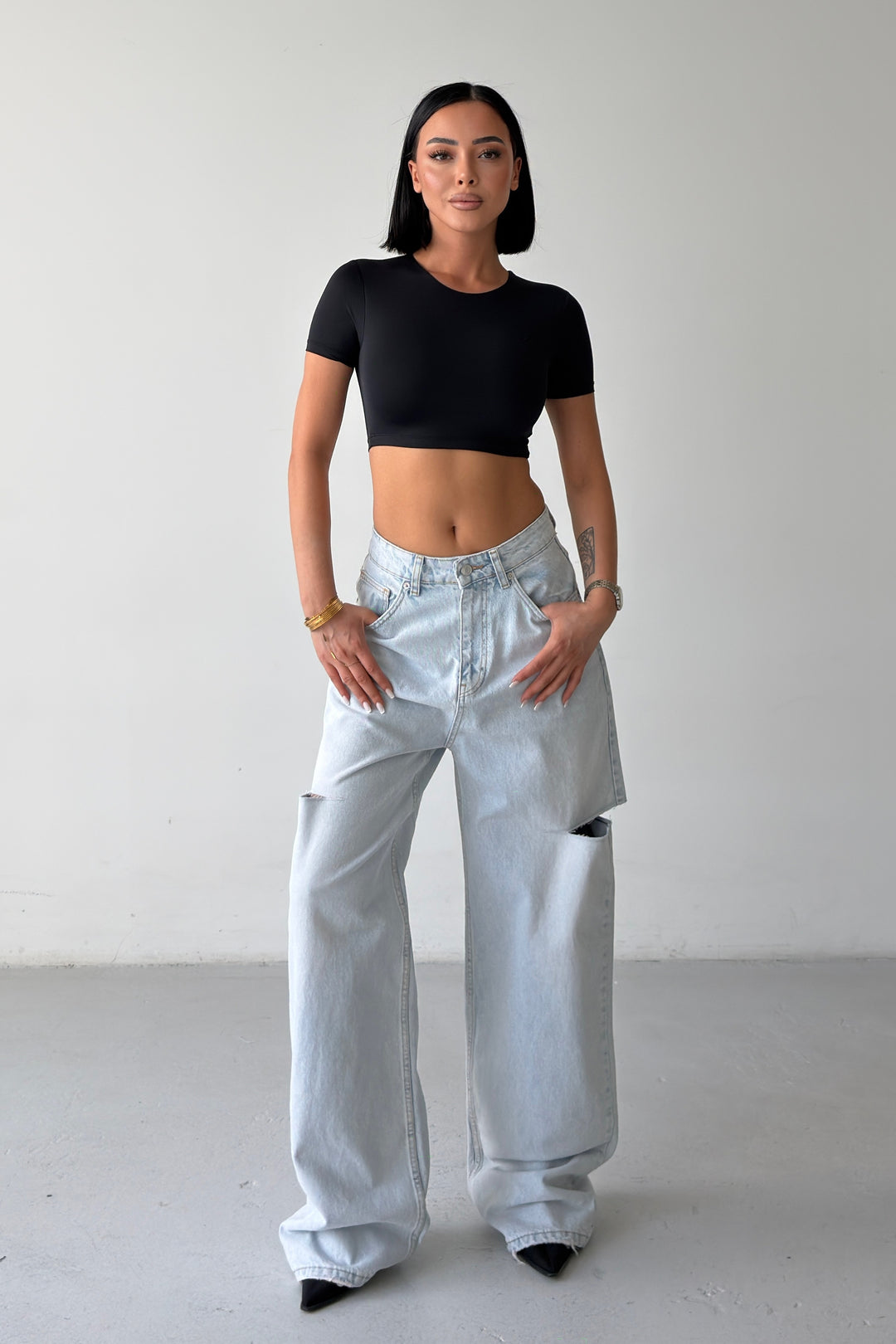 Routines Washed Side-cut Baggy Jeans - Light Blue 1324-24