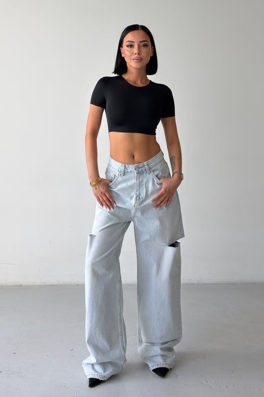 Routines Washed Side-cut Baggy Jeans - Light Blue 1324-24
