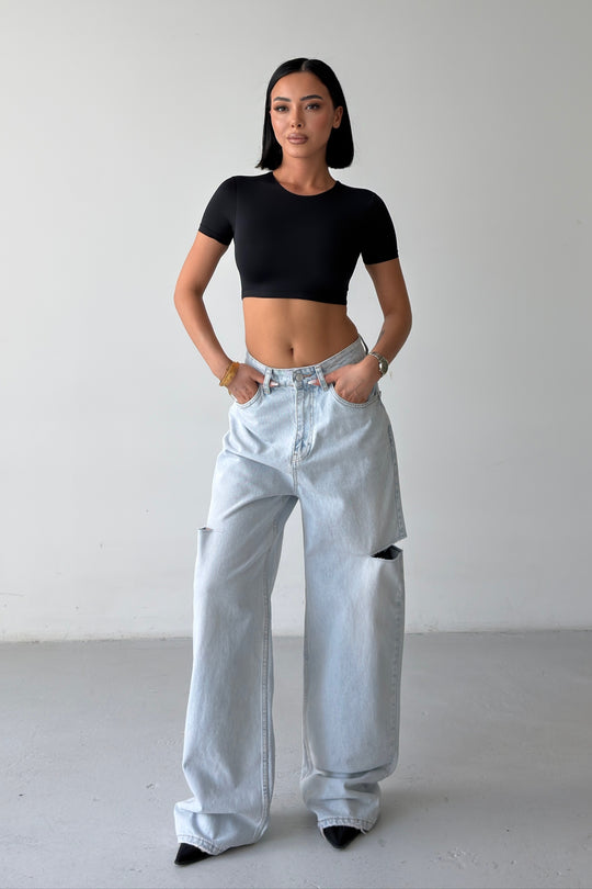 Routines Washed Side-cut Baggy Jeans - Light Blue 1324-24