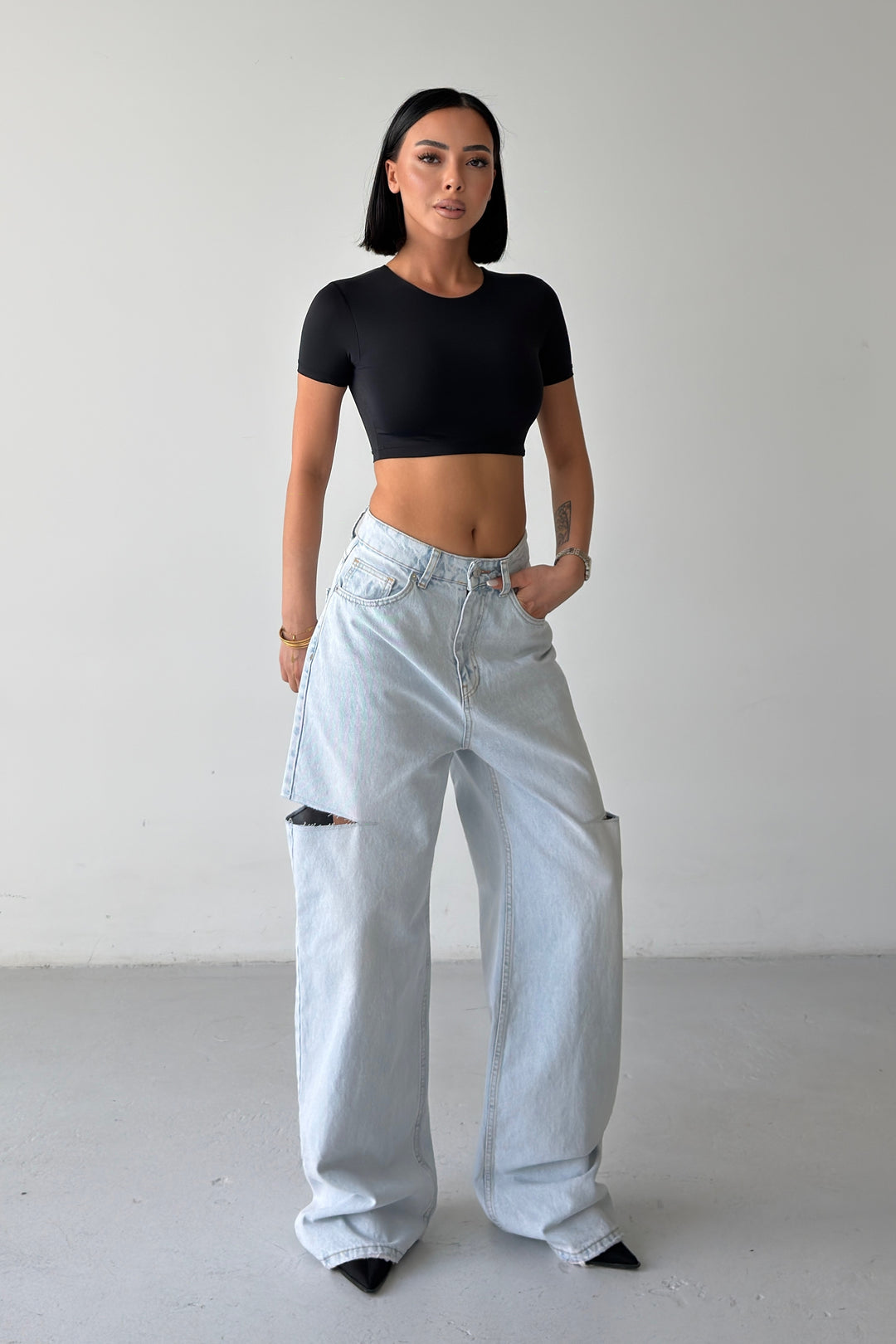 Routines Washed Side-cut Baggy Jeans - Light Blue 1324-24