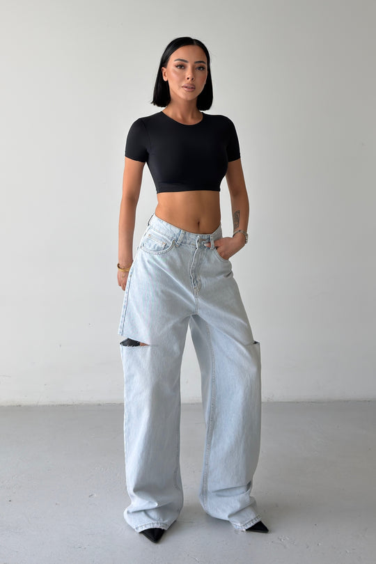 Routines Washed Side-cut Baggy Jeans - Light Blue 1324-24