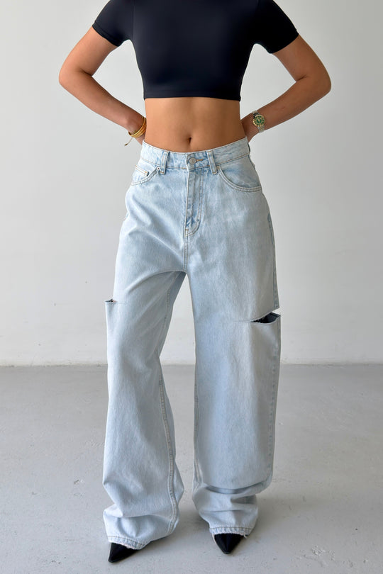 Routines Washed Side-cut Baggy Jeans - Light Blue 1324-24