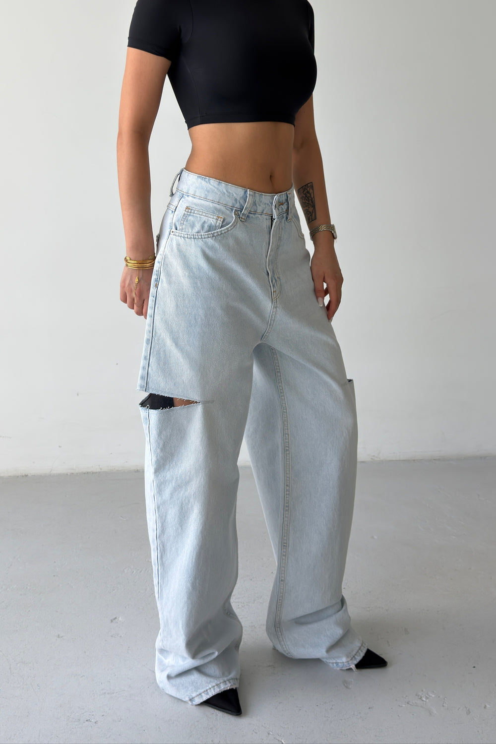 Routines Washed Side-cut Baggy Jeans - Light Blue 1324-24 - ROUTINES