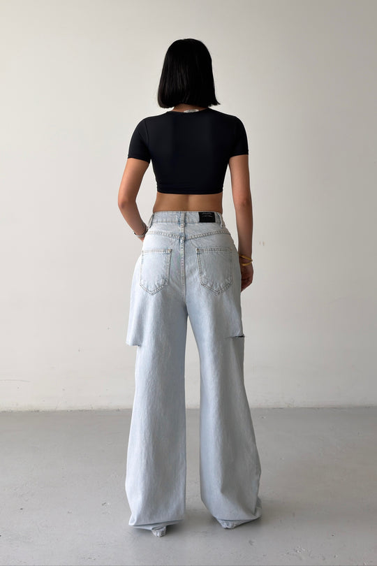 Routines Washed Side-cut Baggy Jeans - Light Blue 1324-24