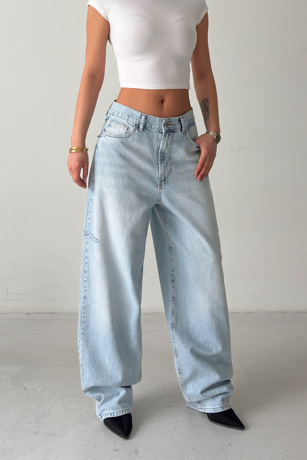 Routines Side-cut Skater Baggy Jeans - Light Blue 3144 Jeans Routines Fashion