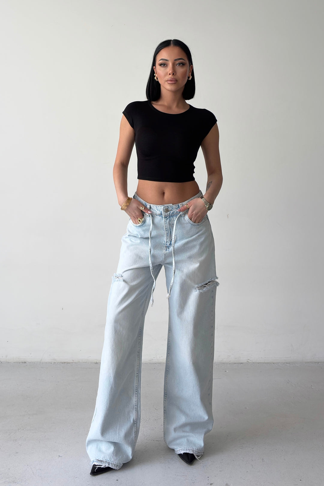 Routines Side-cut Straight Jeans - Light Blue 3804 - ROUTINES
