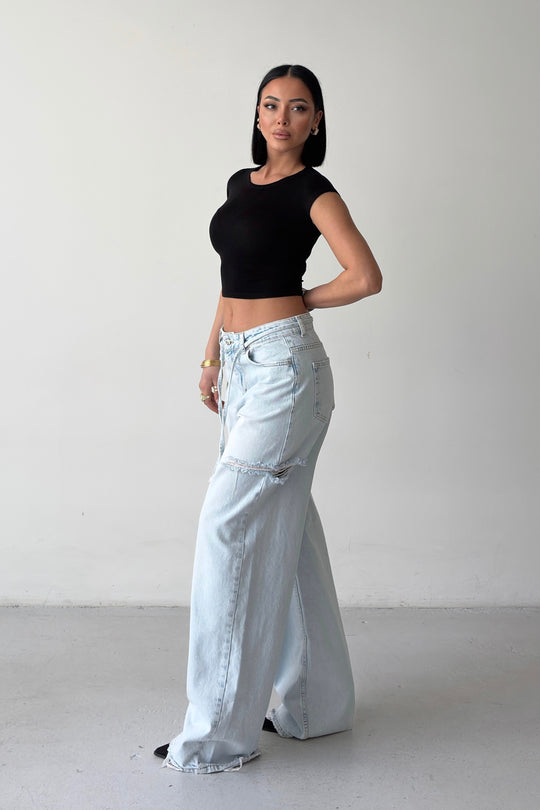 Routines Side-cut Straight Jeans - Light Blue 3804 - ROUTINES