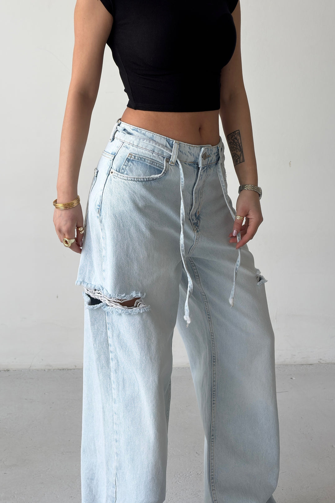 Routines Side-cut Straight Jeans - Light Blue 3804 - ROUTINES