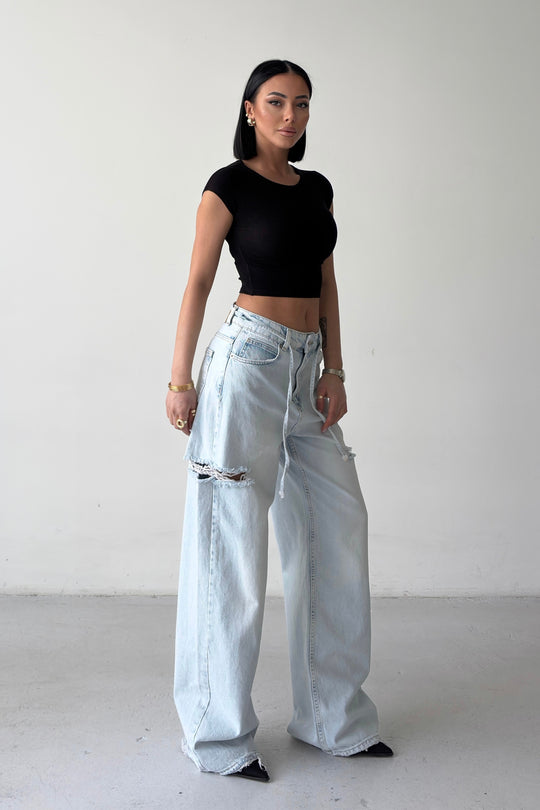 Routines Side-cut Straight Jeans - Light Blue 3804 - ROUTINES