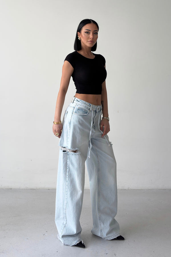 Routines Side-cut Straight Jeans - Light Blue 3804 - ROUTINES