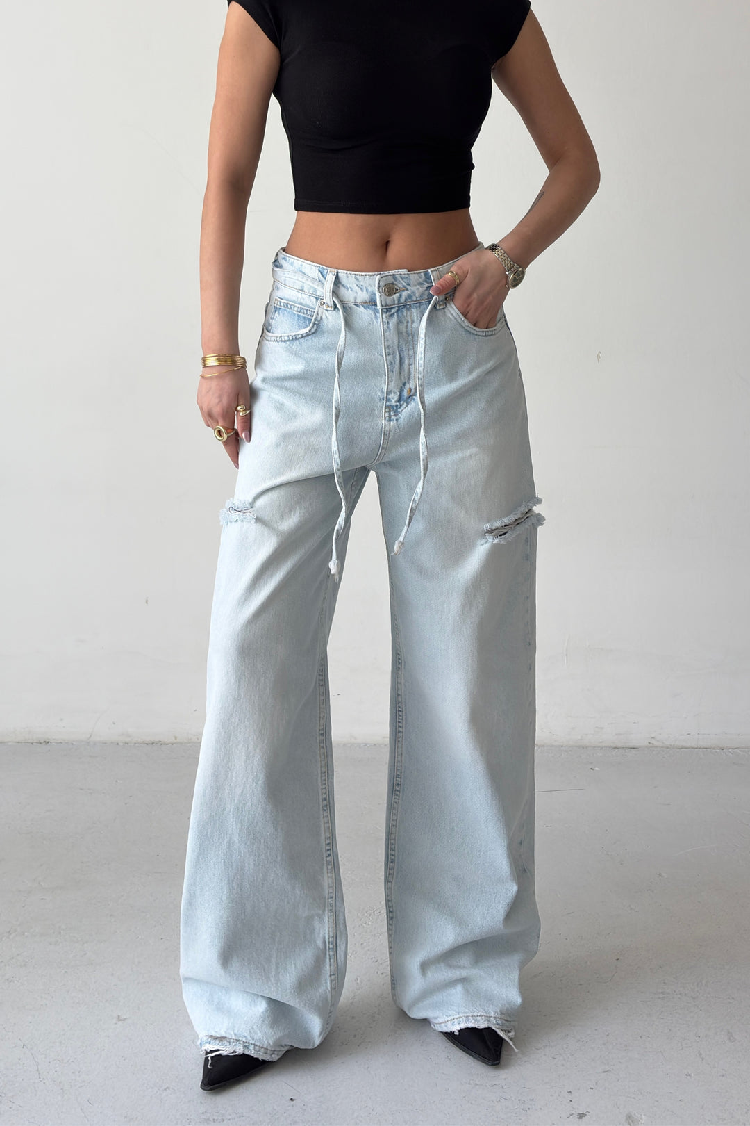 Routines Side-cut Straight Jeans - Light Blue 3804 - ROUTINES