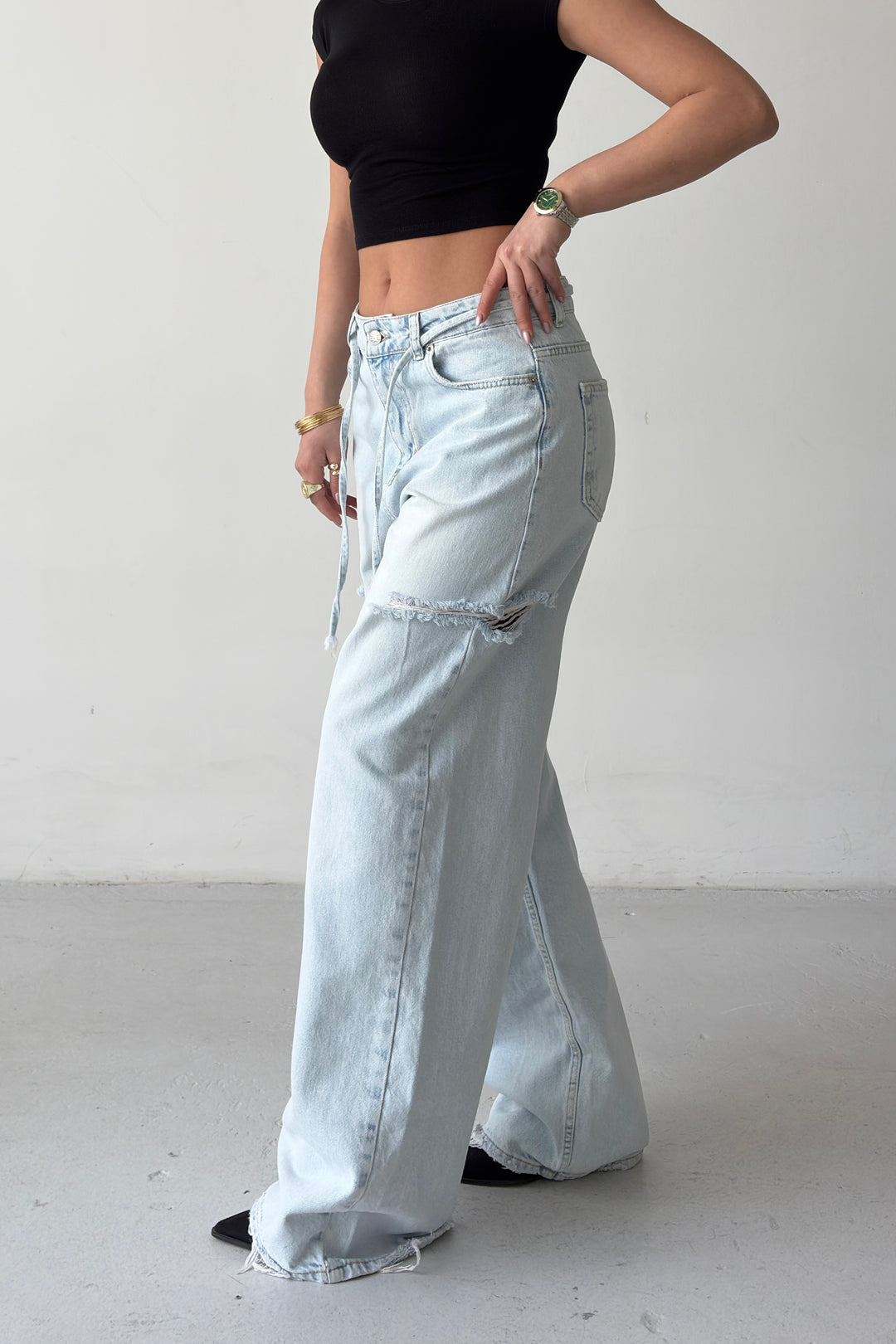 Routines Side-cut Straight Jeans - Light Blue 3804 - ROUTINES