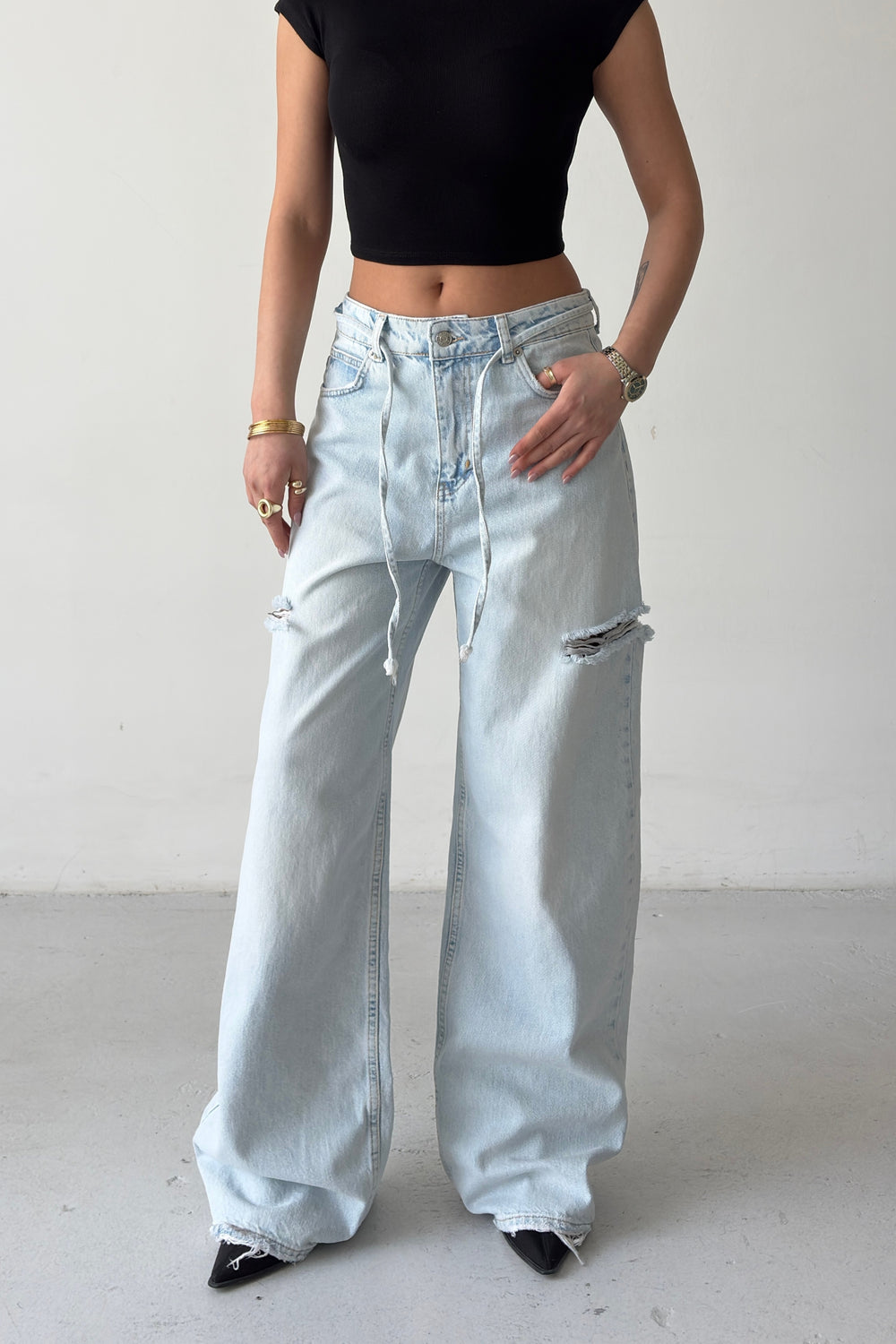 Routines Side-cut Straight Jeans - Light Blue 3804 - ROUTINES