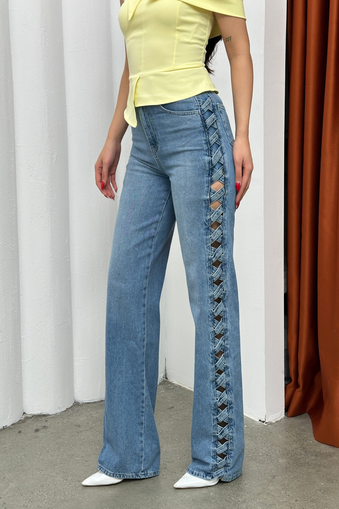 Routines Side Cross Straight Leg Jeans 5485 Jeans Routines Fashion