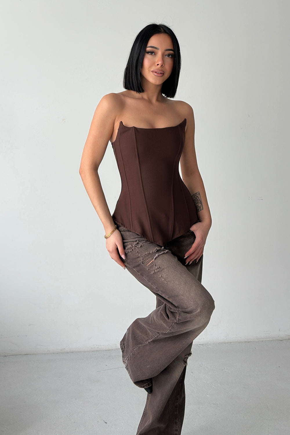 Routines Snatched Corset Top - Brown 20243 Top Routines Fashion