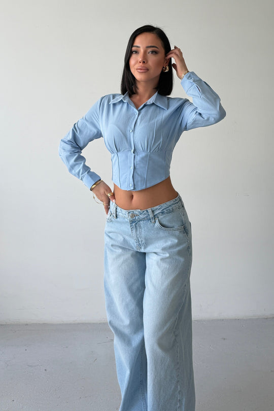 Routines Snatched Cropped Blouse - Blue 0301