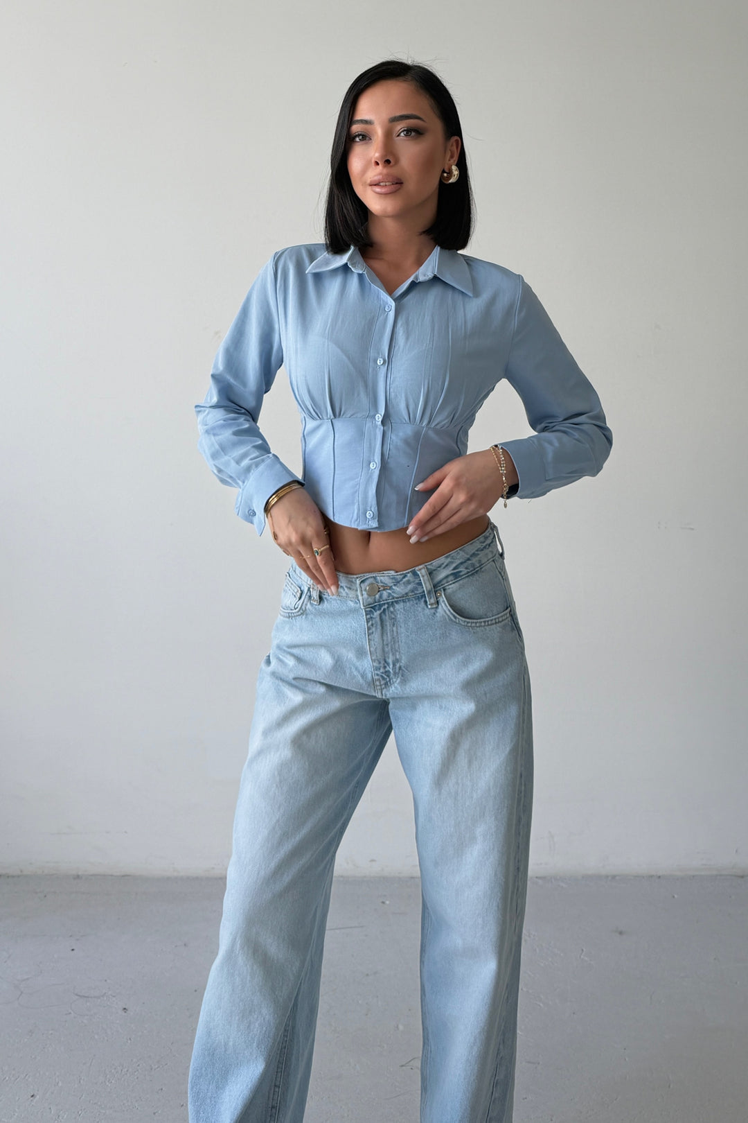 Routines Snatched Cropped Blouse - Blue 0301