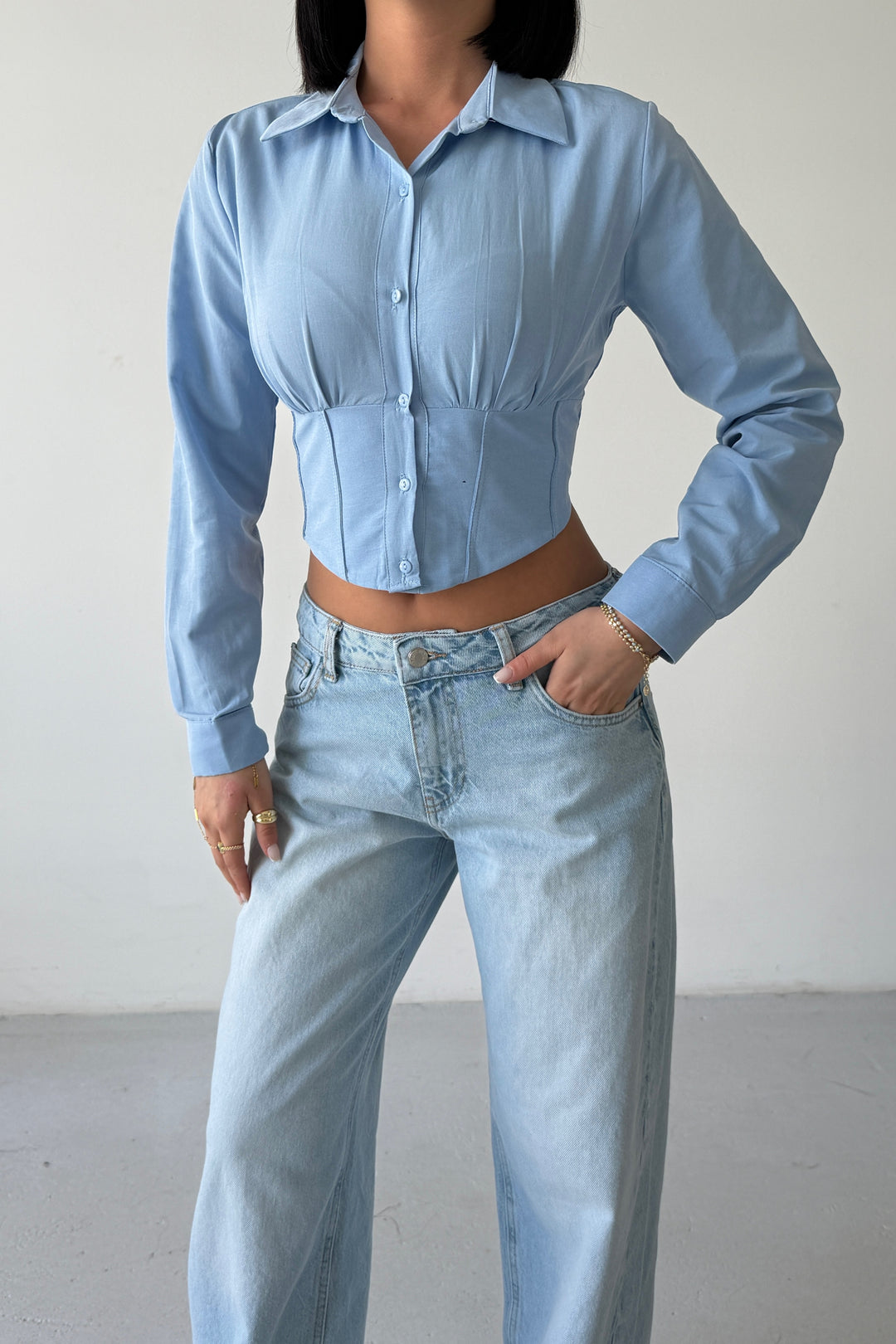 Routines Snatched Cropped Blouse - Blue 0301