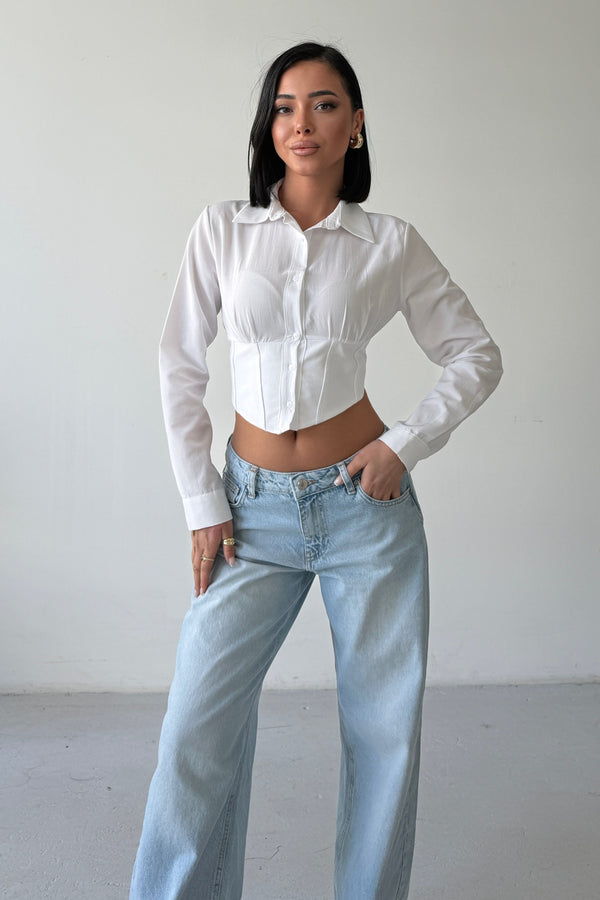 Routines Snatched Cropped Blouse - White 0301 Blouse Routines Fashion
