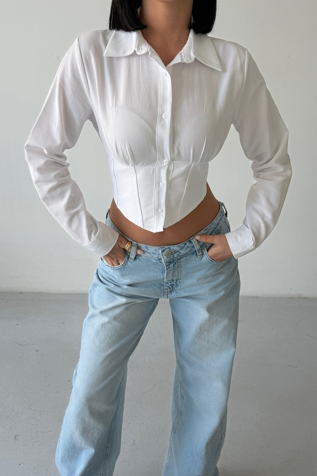 Routines Snatched Cropped Blouse - White 0301