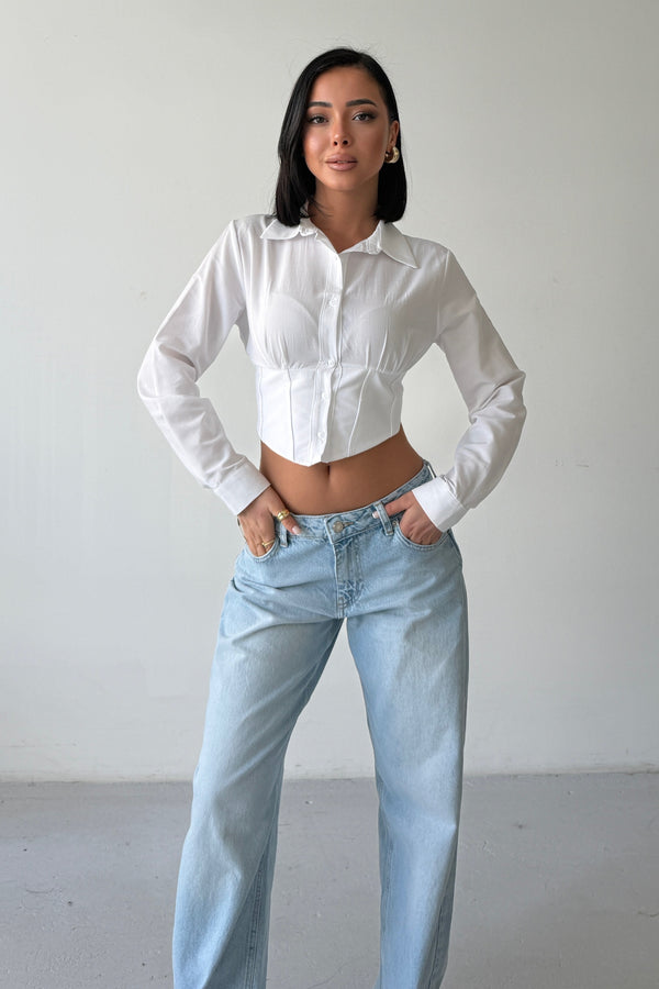 Routines Snatched Cropped Blouse - White 0301