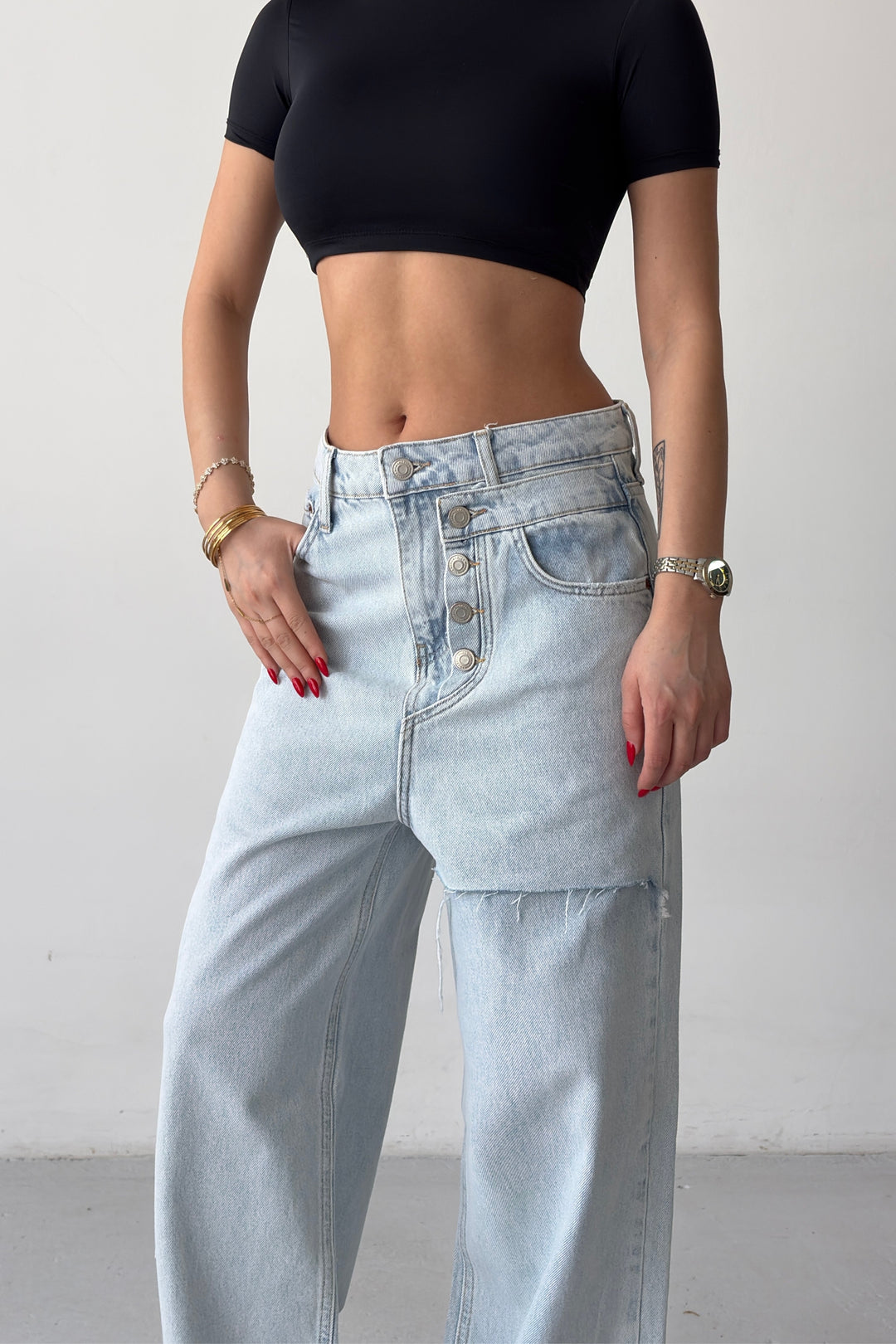 Routines Stitched Double Waist Jeans 1795-1 - ROUTINES