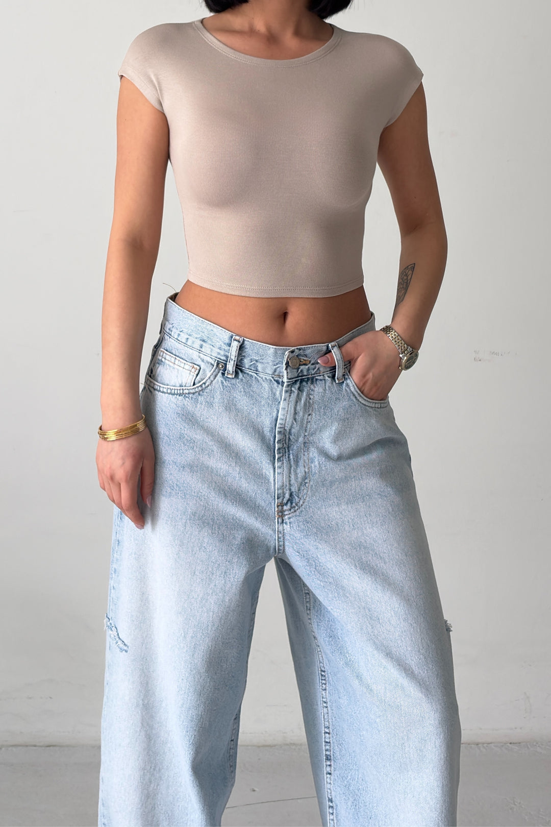 Routines Stretch Crop Top - Beige 4011 - ROUTINES