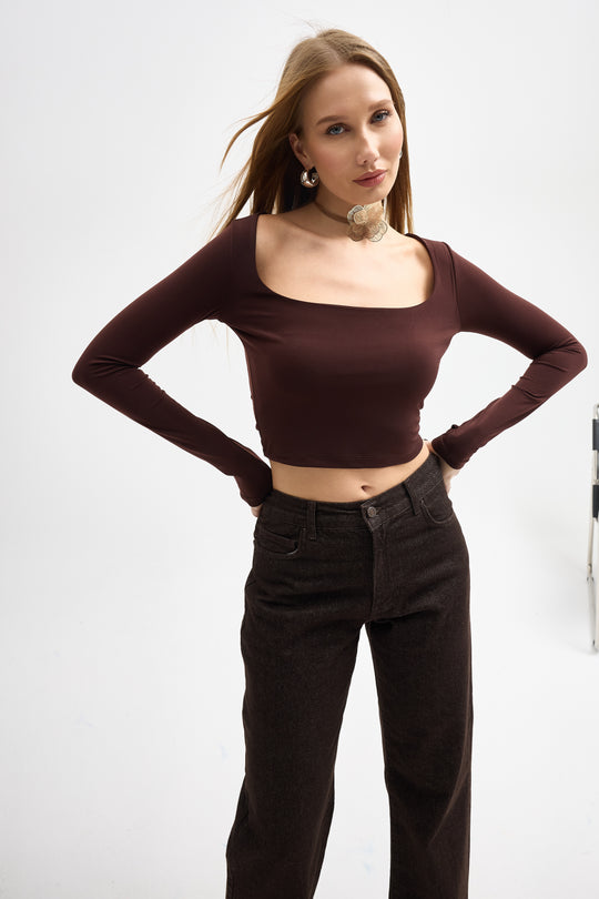 Routines Stretch Crop Top - Brown 10133 - ROUTINES
